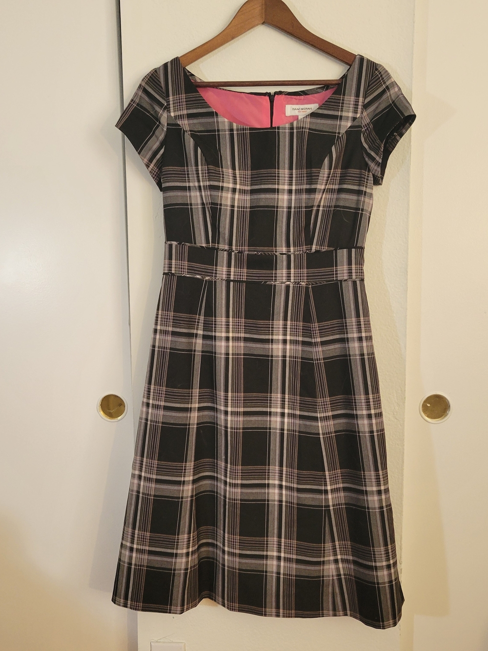 Isaac Mizrahi for Taget Black and Pink Plaid Fit-and-Flare Dress